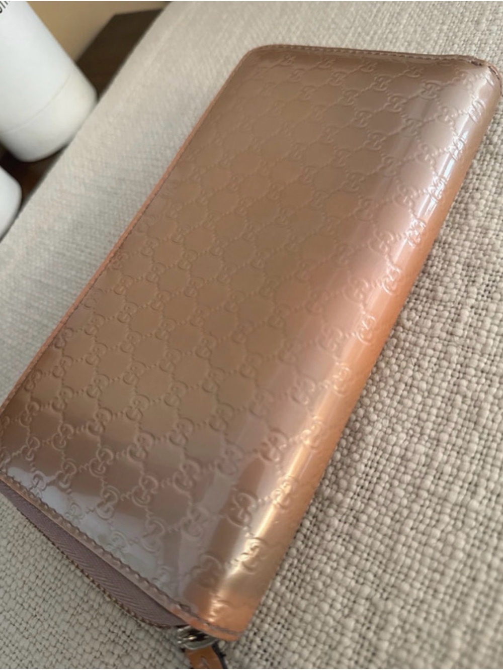 Gucci Embossed Logo Zip-Around Wallet in Taupe/Pink Shade - Picture 3 of 10